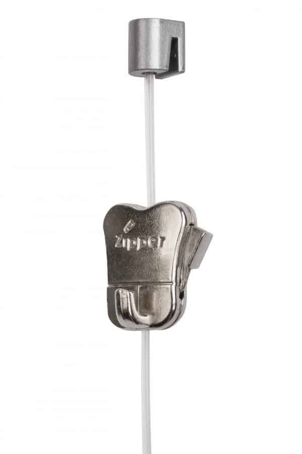 Silver Cylinder Anchor, Perlon Cord with Disc, and Zipper Hook - Suitable for use with J-rail Picture Hanging System