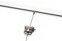 Silver Mini-rail Picture Hanging System - Shown with Steel Cable with Cobra and Zipper Hook