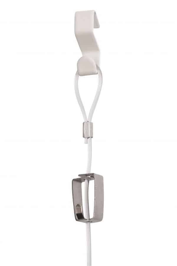 White S-Hook, Perlon Cord w/Loop, and SmartSpring Hook - Suitable for Use with J-rail