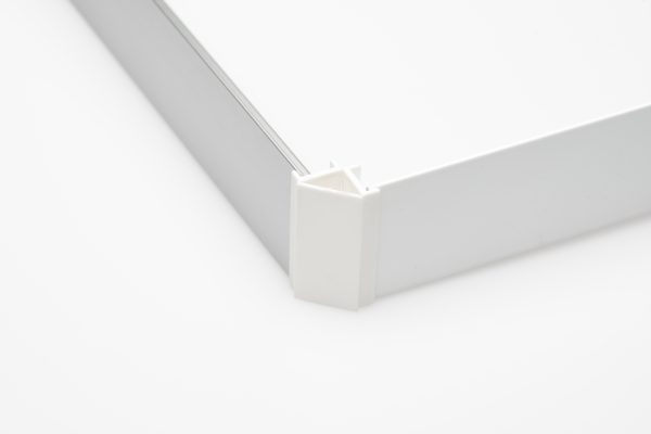 White Clip-rail Max Combi-Cap Corner Connector - Shown with Clip-rail Max Silver and White